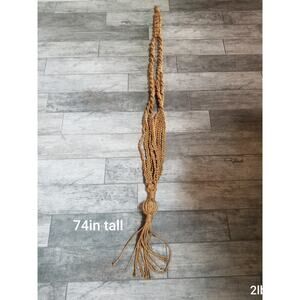 Vintage 70s Jute Macramé Plant Hanger 74" Long Boho MCM Natural Rope